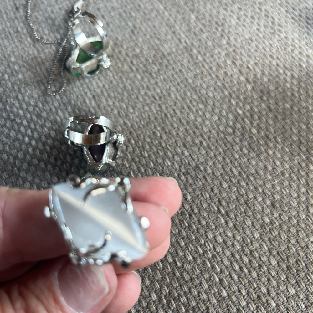 Set of 3 Silver and coloful stone  Ring bundle ! Purple one not included - Picture 7 of 10